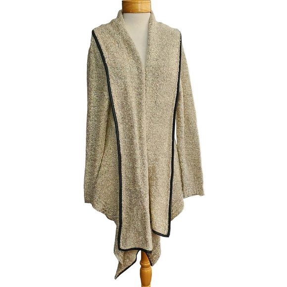 Simply Couture NWT Open Sweater Duster Faux Leather Trim Sparkly Glitters Sz 1XL - Picture 1 of 6